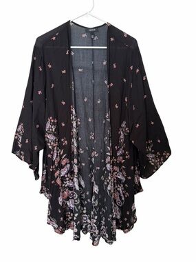 Torrid Black with Floral Print Kimono Duster Cardigan Jacket size 1/2